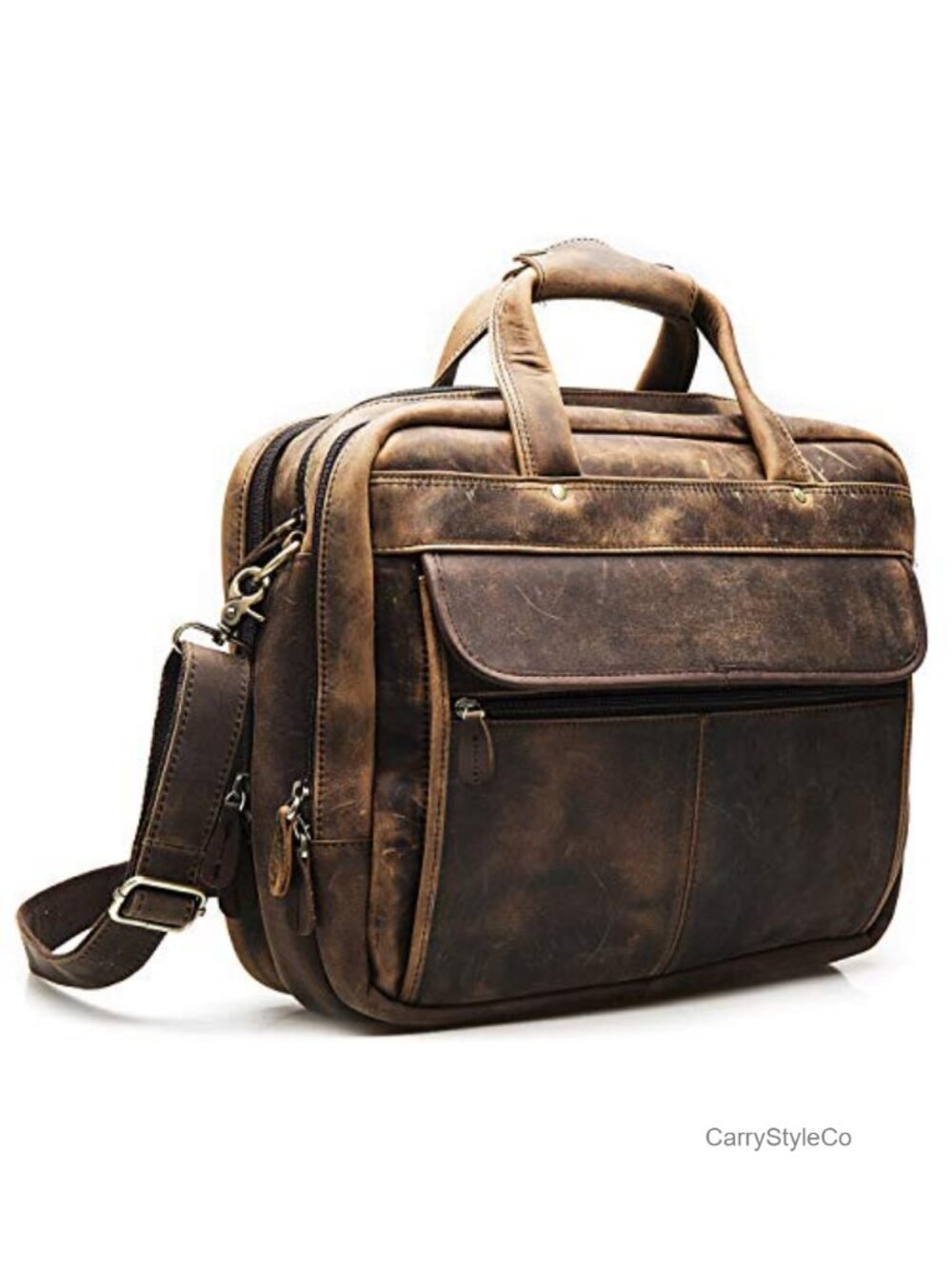 Genuine Leather Briefcase Laptop Messenger Bag with Strap